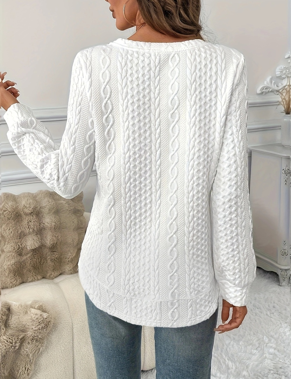 Double hem loose all-match pure grain hoodie for women