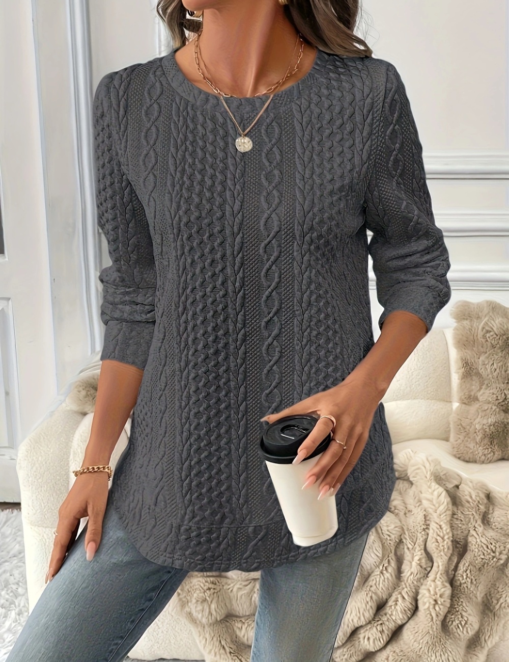 Double hem loose all-match pure grain hoodie for women