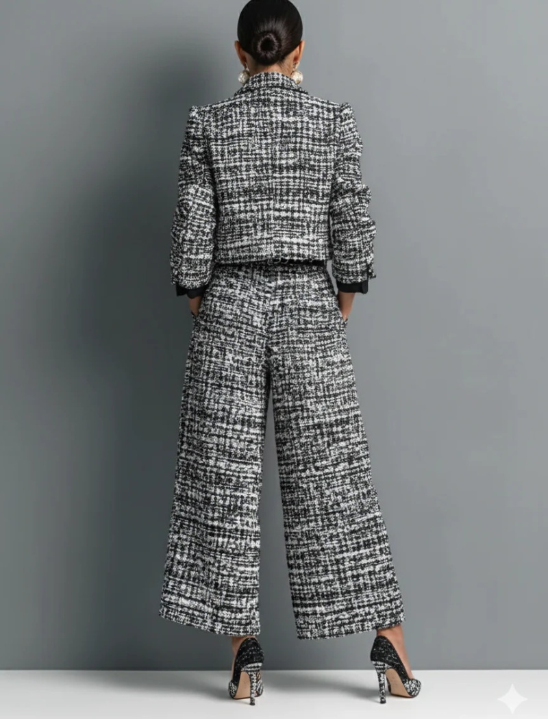 European style casual pants slim jacket a set for women