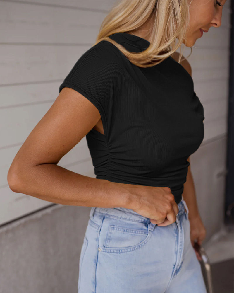 Metal decoration slim European style T-shirt for women