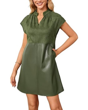 Mixed colors V-neck pocket dress for women