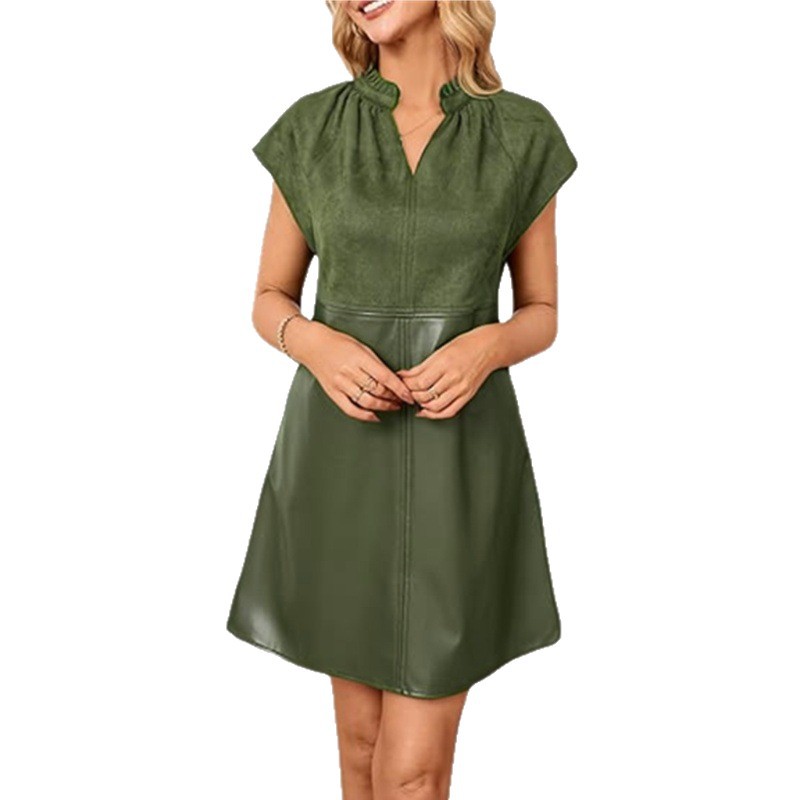 Mixed colors V-neck pocket dress for women