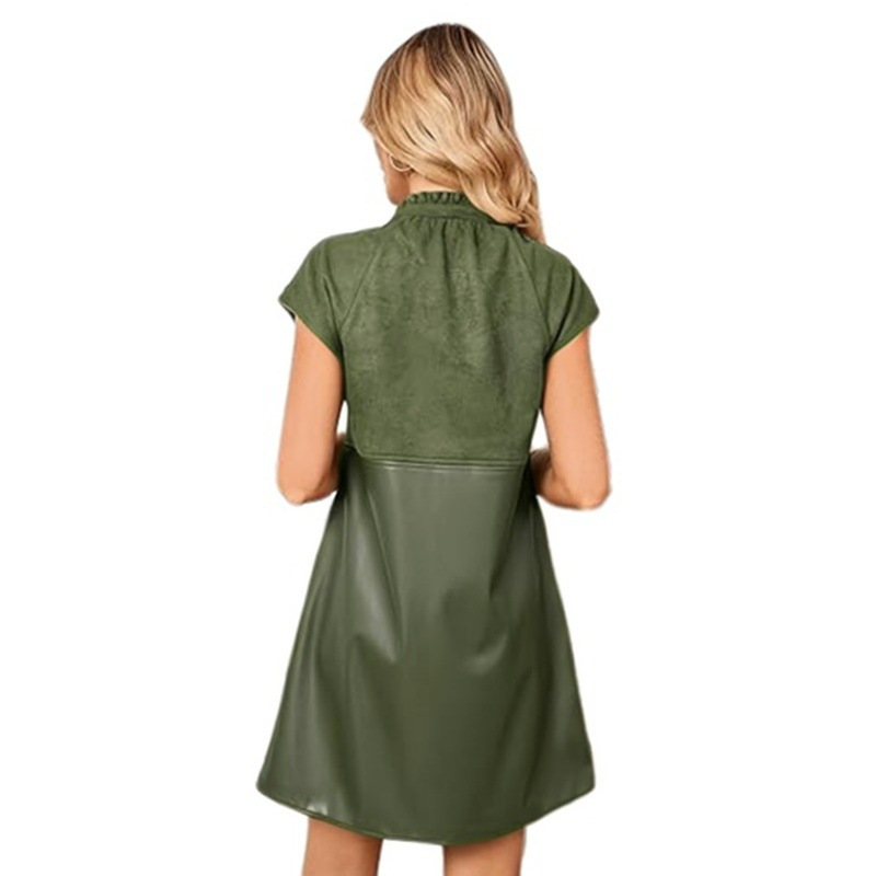 Mixed colors V-neck pocket dress for women