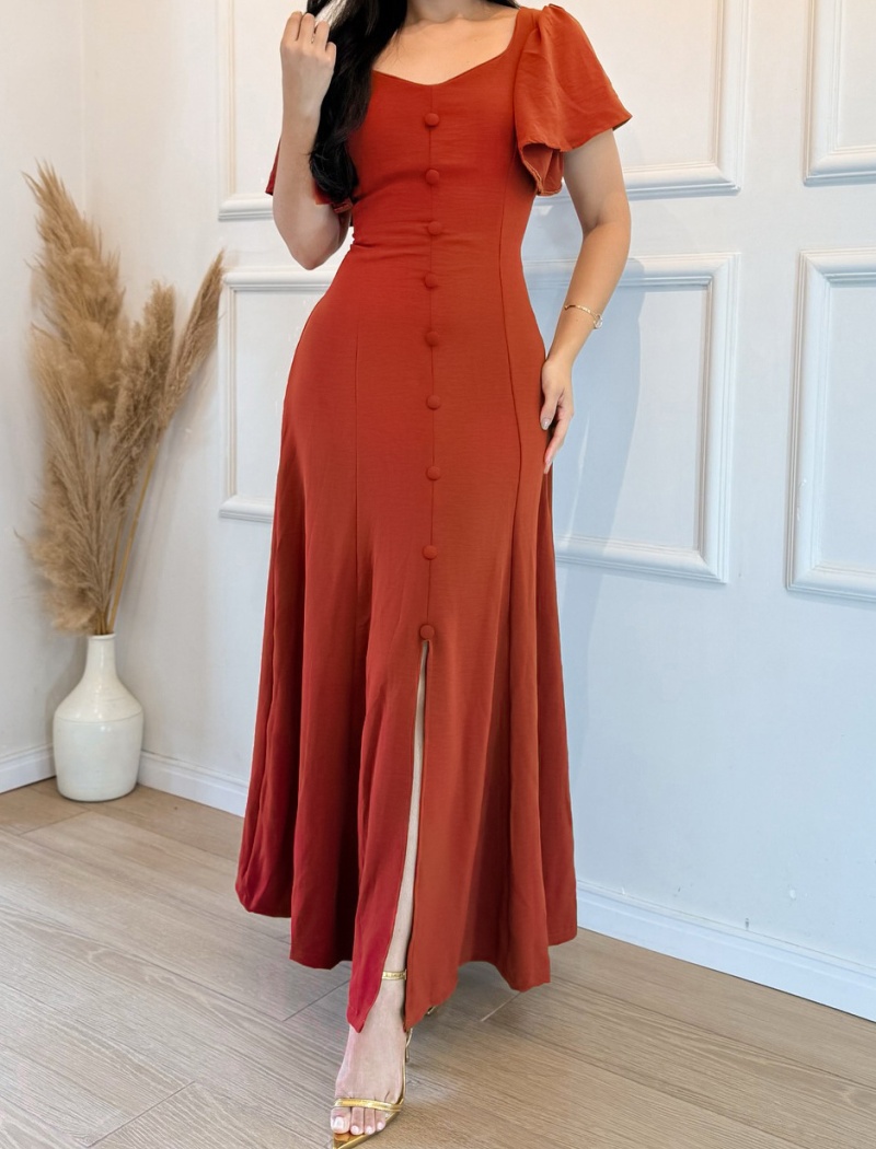 Casual pinched waist European style buckle dress for women