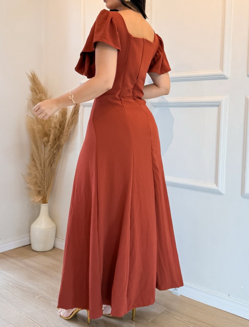 Casual pinched waist European style buckle dress for women