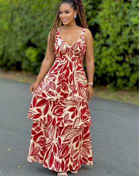 A-line elegant printing vacation Casual dress for women