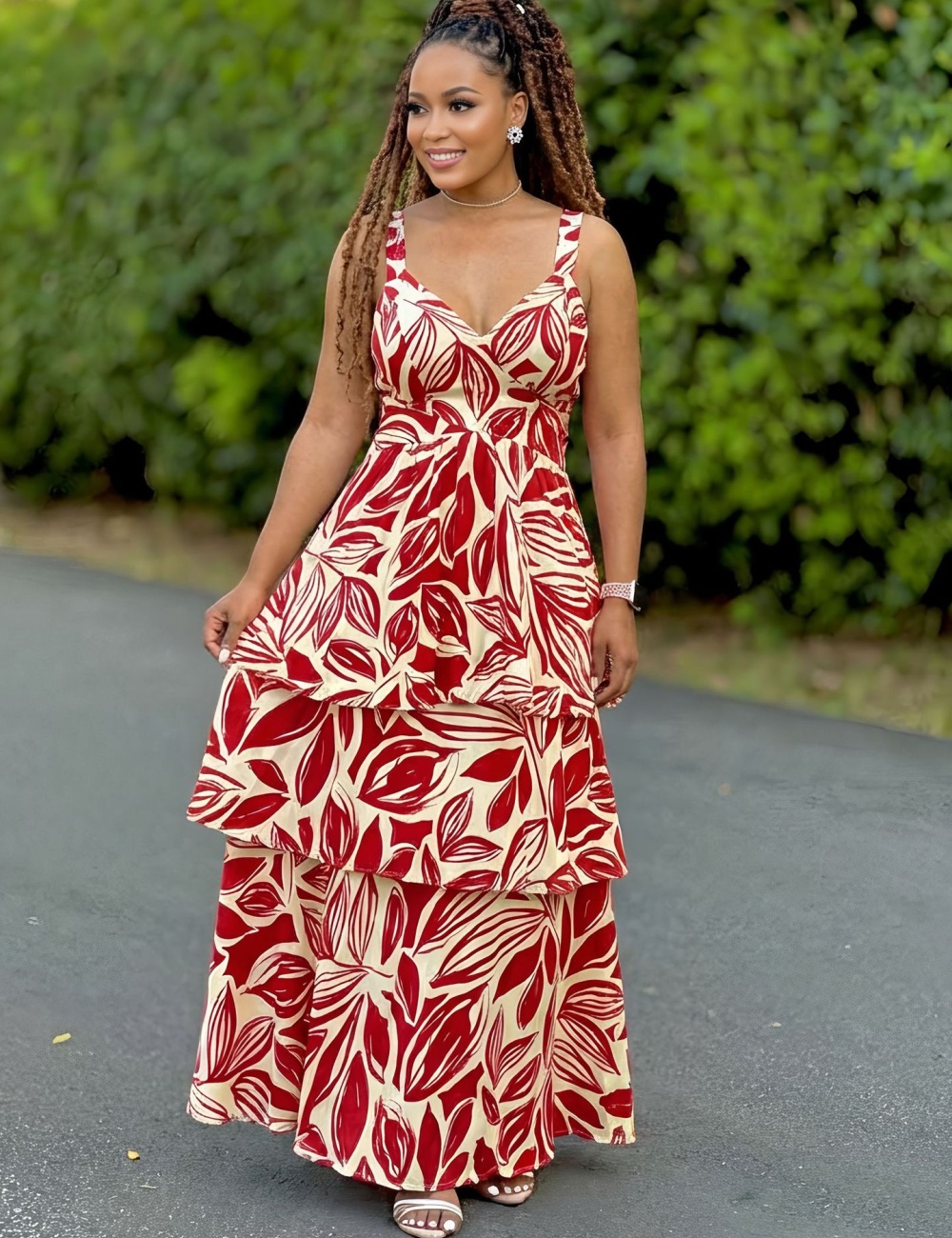 A-line elegant printing vacation Casual dress for women