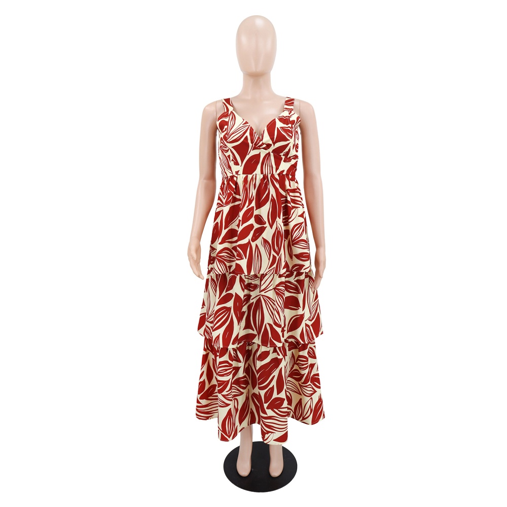 A-line elegant printing vacation Casual dress for women