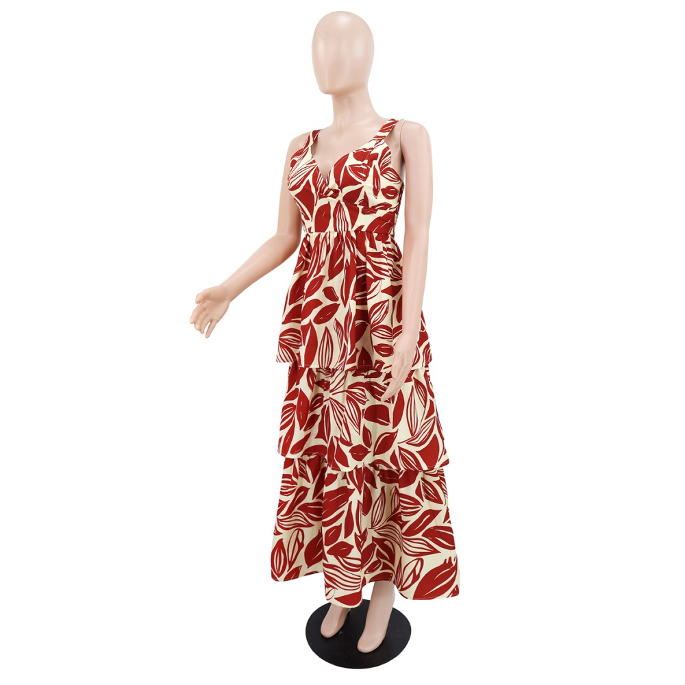 A-line elegant printing vacation Casual dress for women