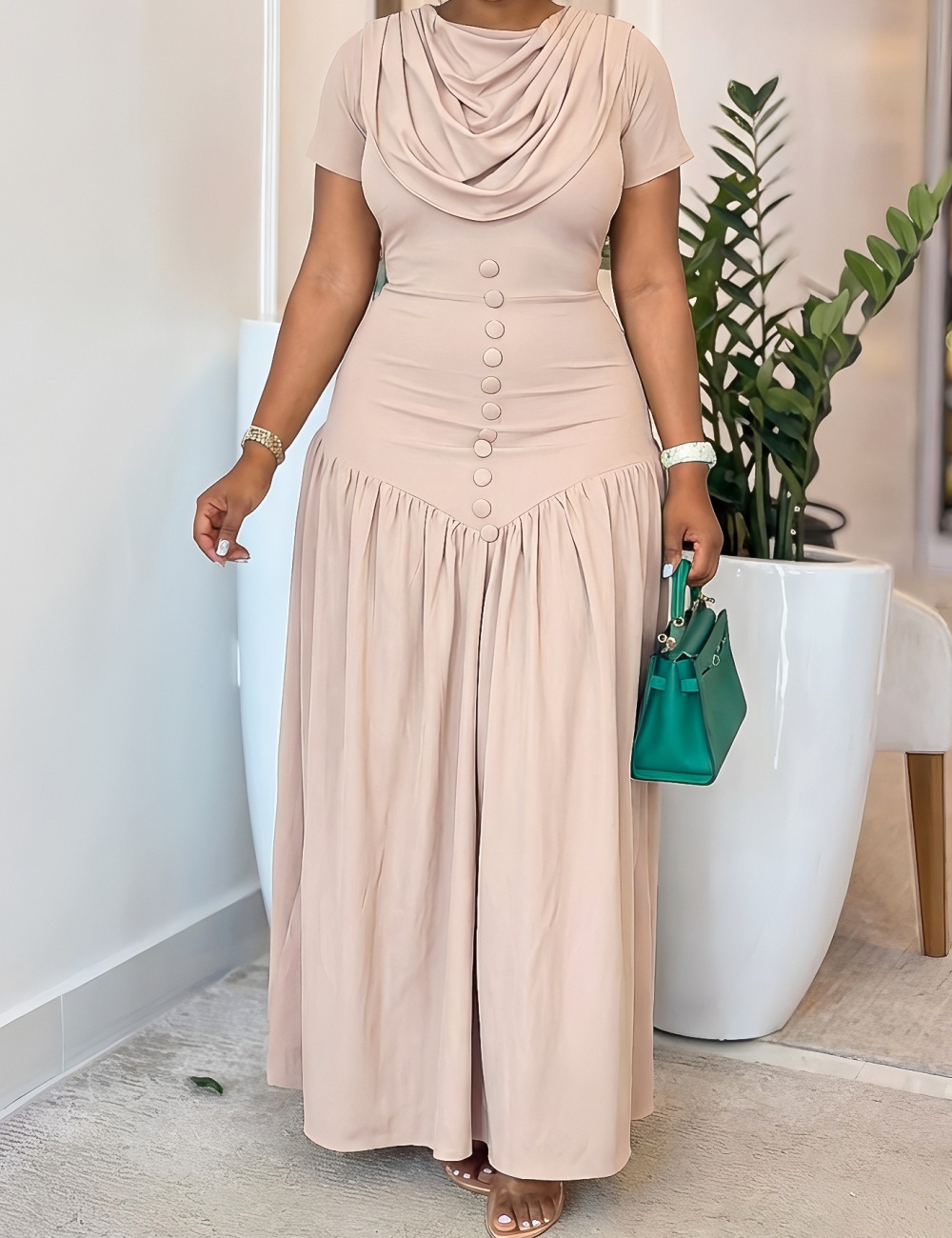 Casual elegant short sleeve European style dress for women