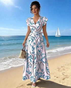 Short sleeve party lotus sleeve dress for women