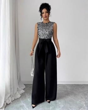 Splice jumpsuit sequins tops for women