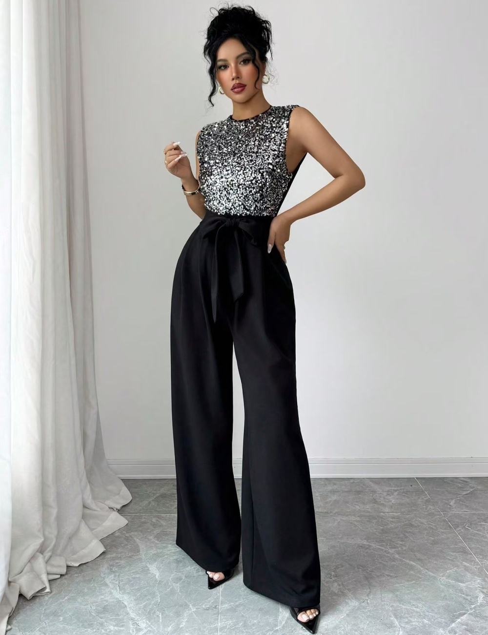 Splice jumpsuit sequins tops for women