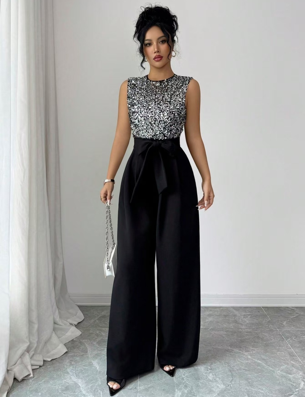 Splice jumpsuit sequins tops for women