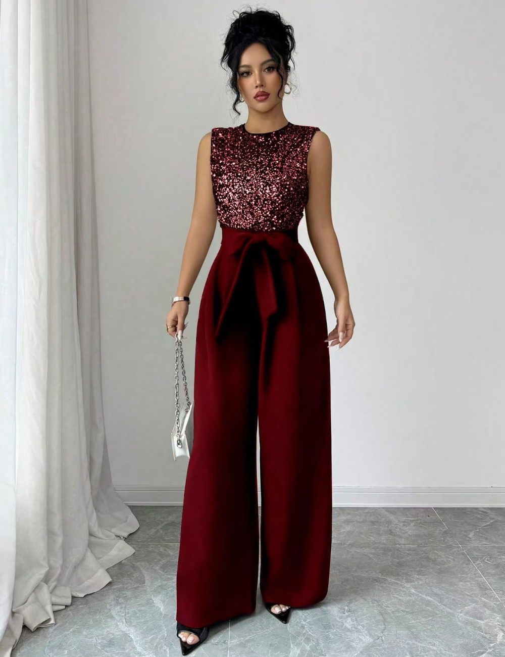 Splice jumpsuit sequins tops for women