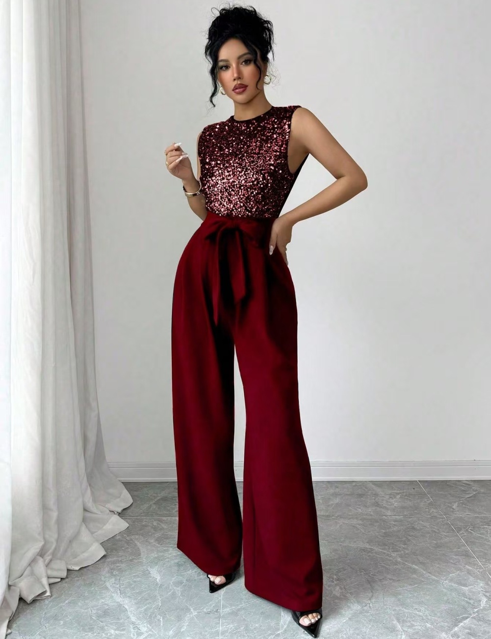 Splice jumpsuit sequins tops for women