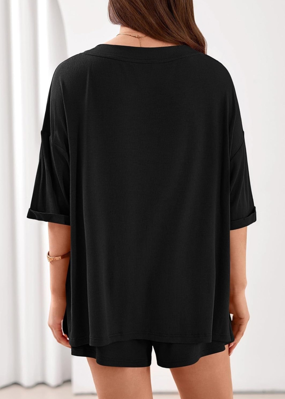 V-neck tops European style shorts 2pcs set for women