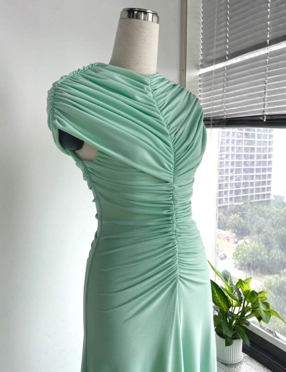 Slim vacation green long dress ladies summer dress