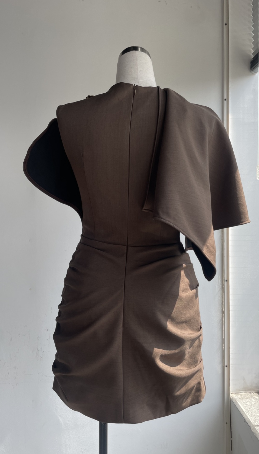Brown crimp T-back irregular autumn dress
