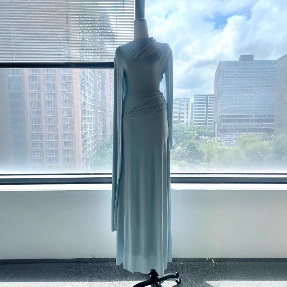 Asymmetry slim long dress streamer niche dress