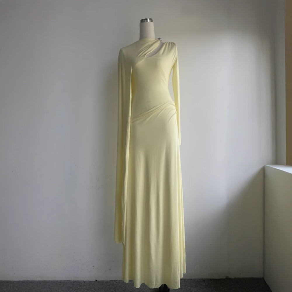 Asymmetry slim long dress streamer niche dress