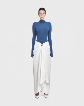 High collar irregular hem tops spring and summer skirt 2pcs set