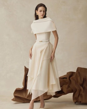 Autumn formal dress pinched waist long dress 2pcs set