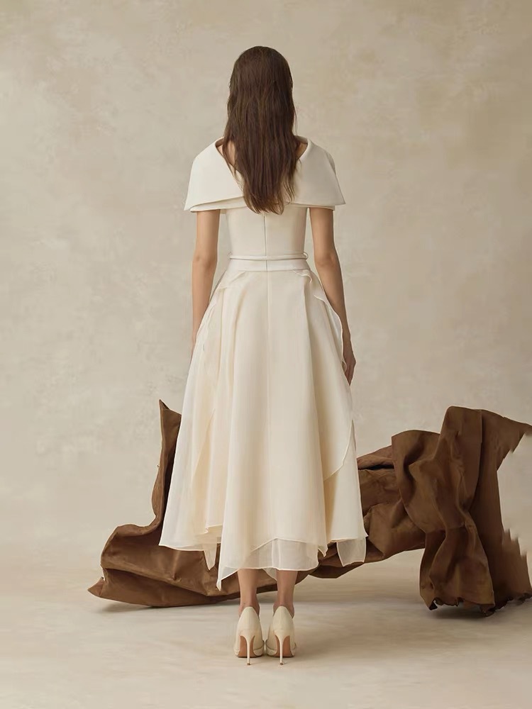 Autumn formal dress pinched waist long dress 2pcs set