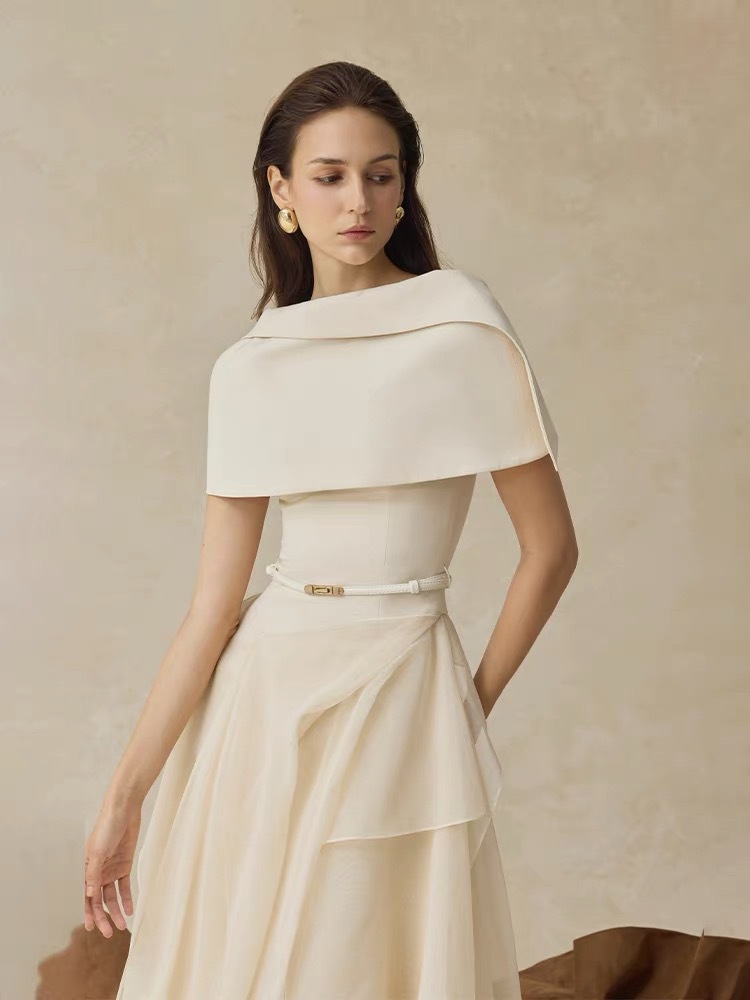 Autumn formal dress pinched waist long dress 2pcs set