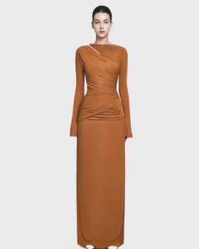 Speaker spring pinched waist temperament fold niche dress