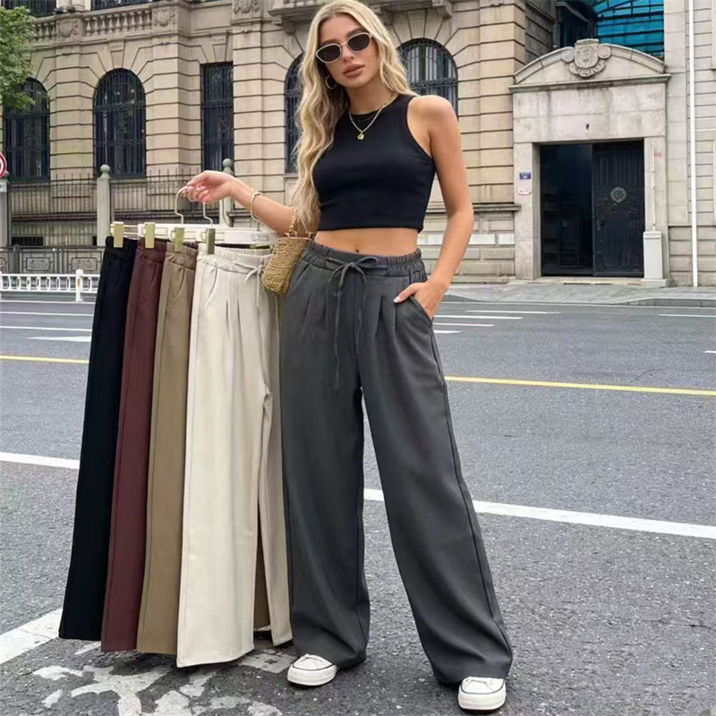 Drape wide leg pants high waist casual pants for women
