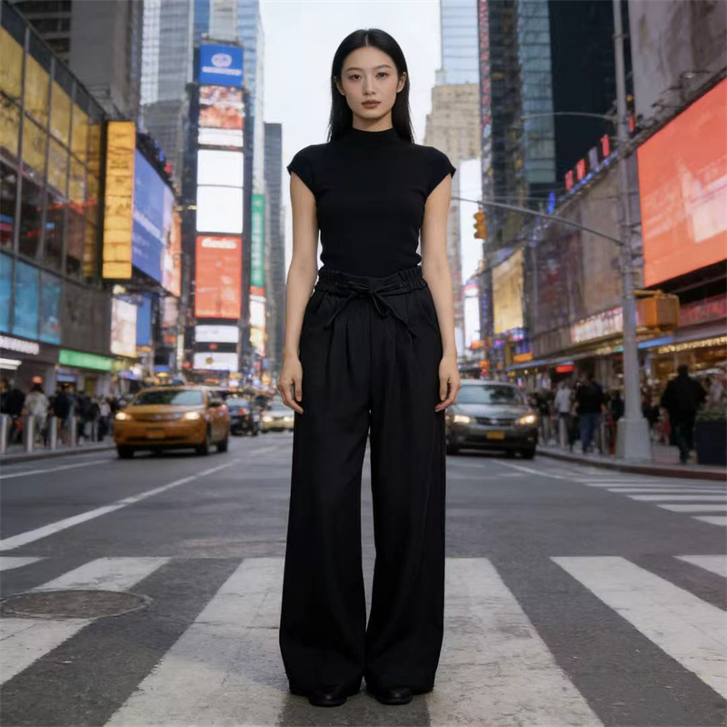 Drape wide leg pants high waist casual pants for women