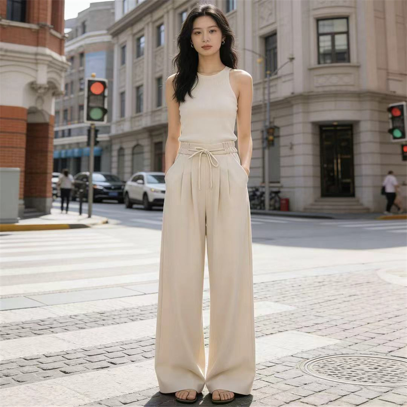Drape wide leg pants high waist casual pants for women