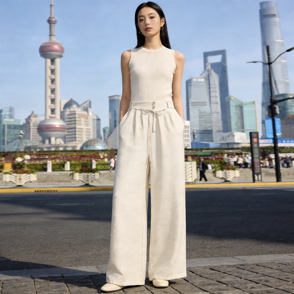 Drape high waist loose wide leg pants slim wear straight sweatpants