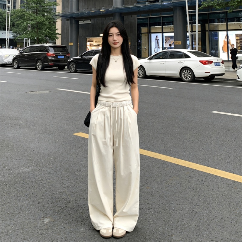 Drape white pants Casual lazy wide leg pants for women