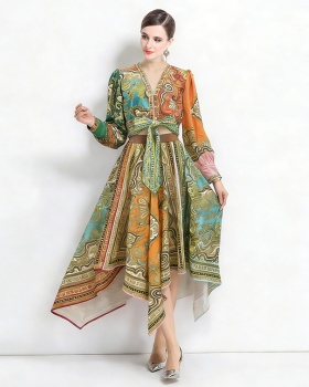 Vacation irregular elegant temperament long skirt a set