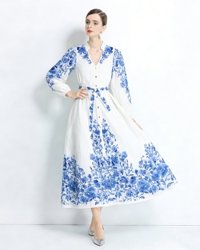 Cotton linen dress spring and autumn long dress