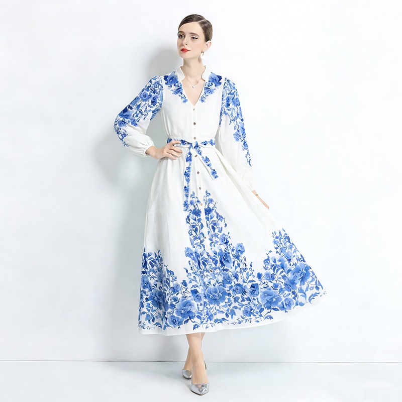 Cotton linen dress spring and autumn long dress