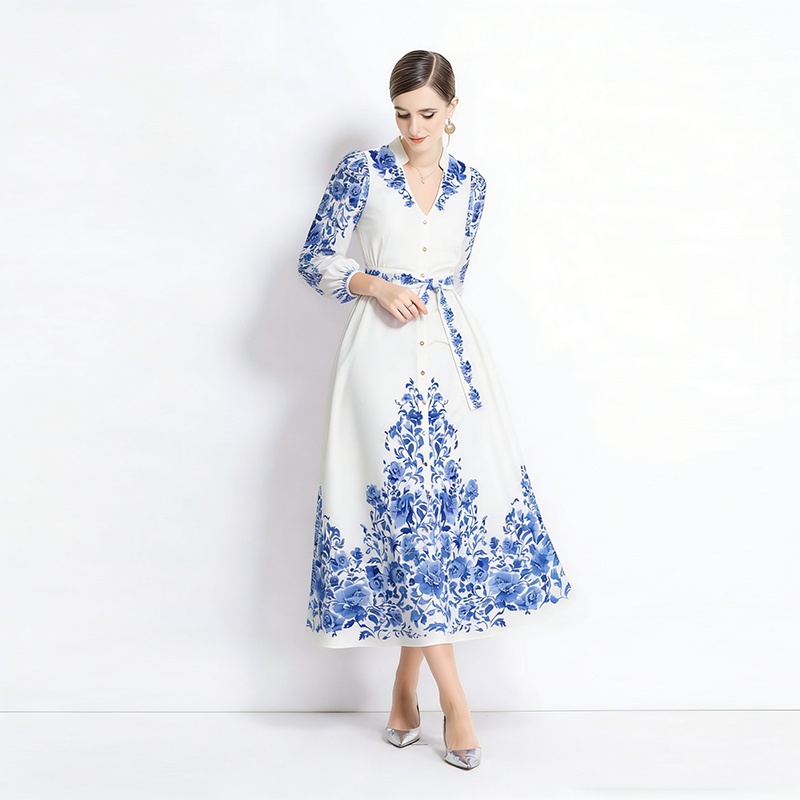 Cotton linen dress spring and autumn long dress