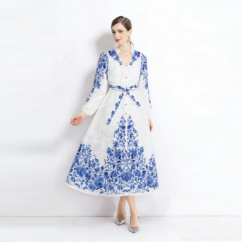 Cotton linen dress spring and autumn long dress