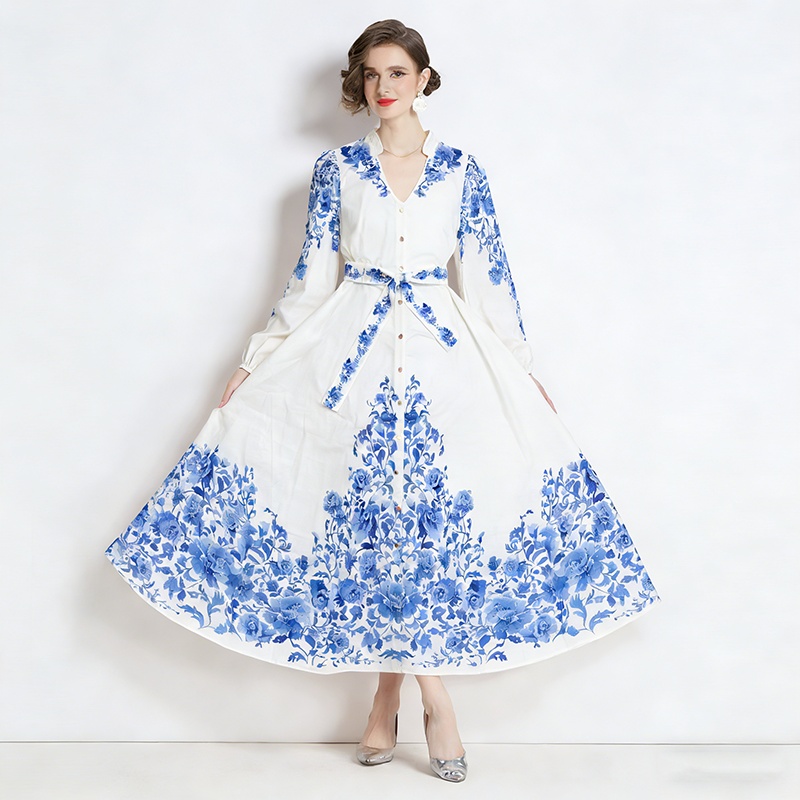 Cotton linen dress spring and autumn long dress