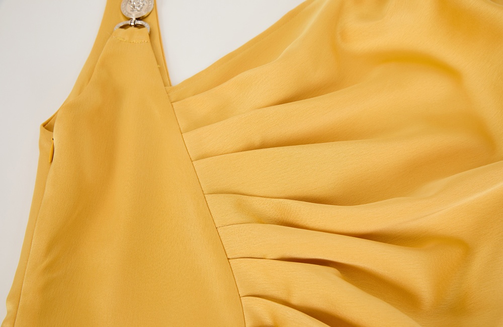 Conjoined asymmetry fold satin spring and summer dress