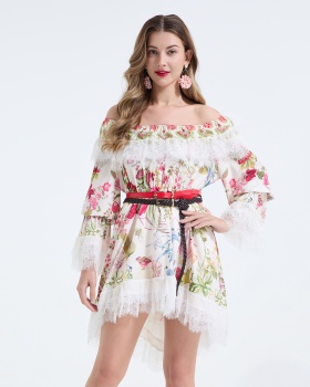 Strapless long and short in front dress lace belt