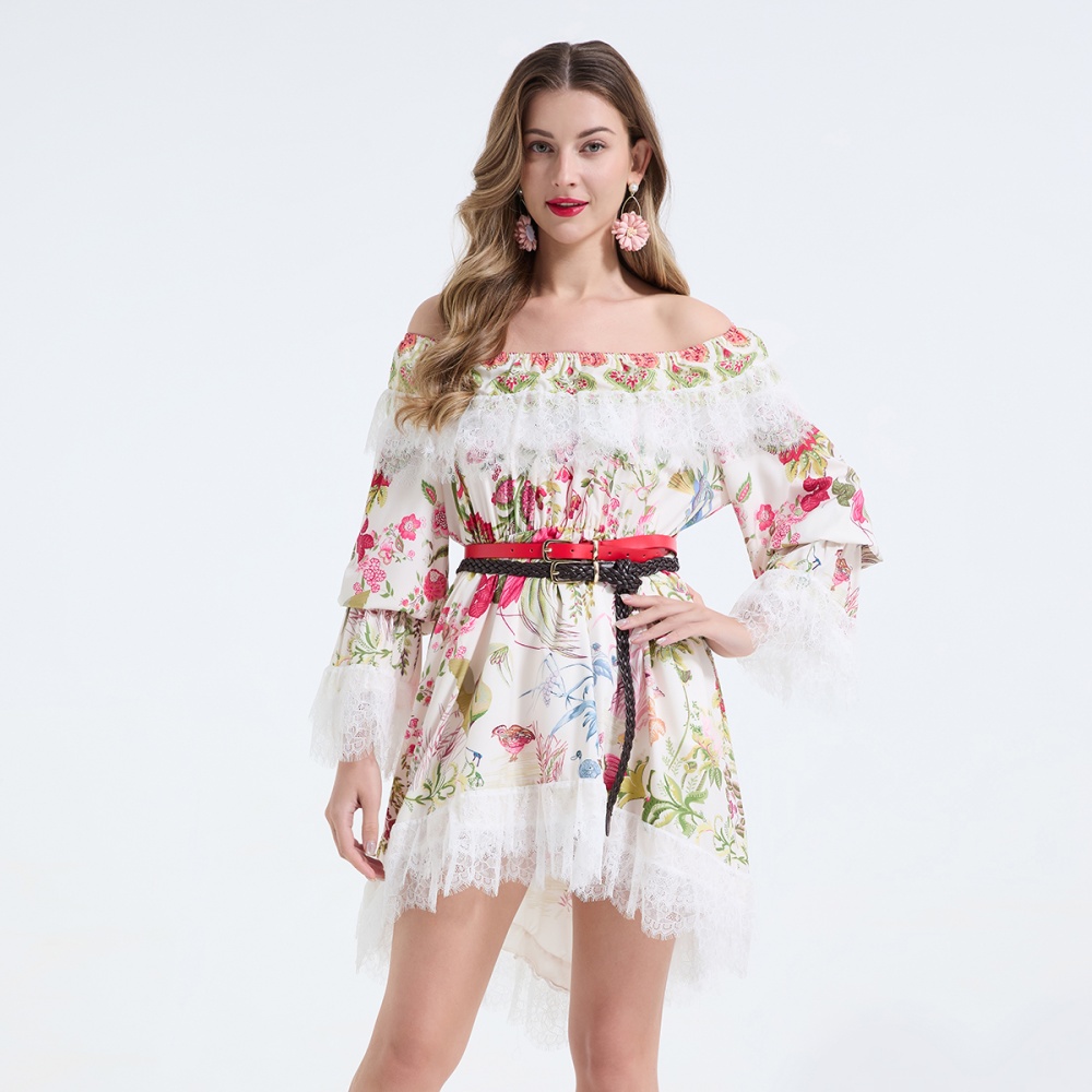 Strapless long and short in front dress lace belt