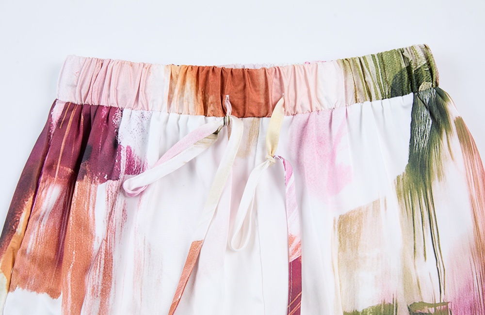 Loose fashion wide leg pants blooming printing shirt 2pcs set