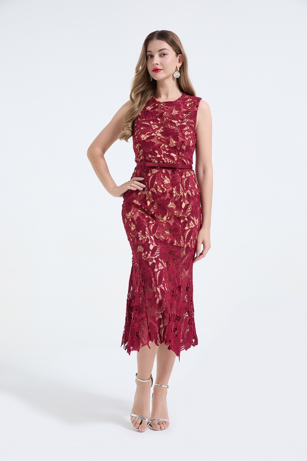 Stereoscopic mermaid lace high waist slim dress