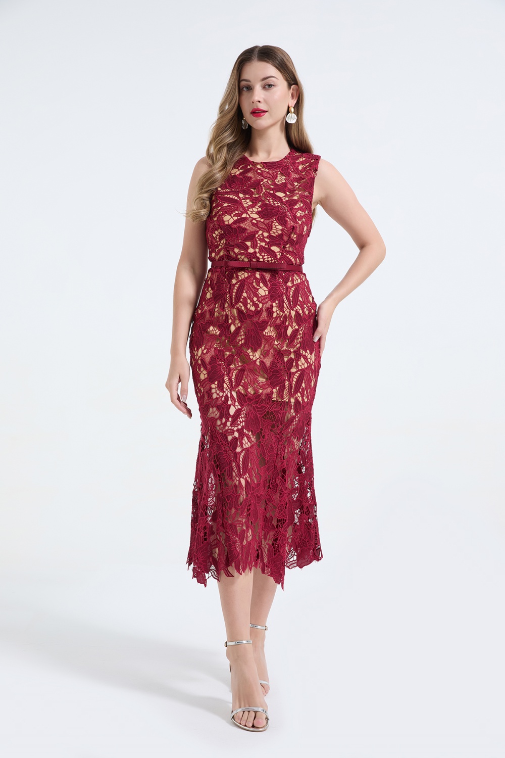 Stereoscopic mermaid lace high waist slim dress