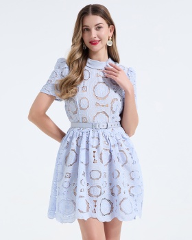 Hollow flowers lace T-back short splice slim jumpsuit