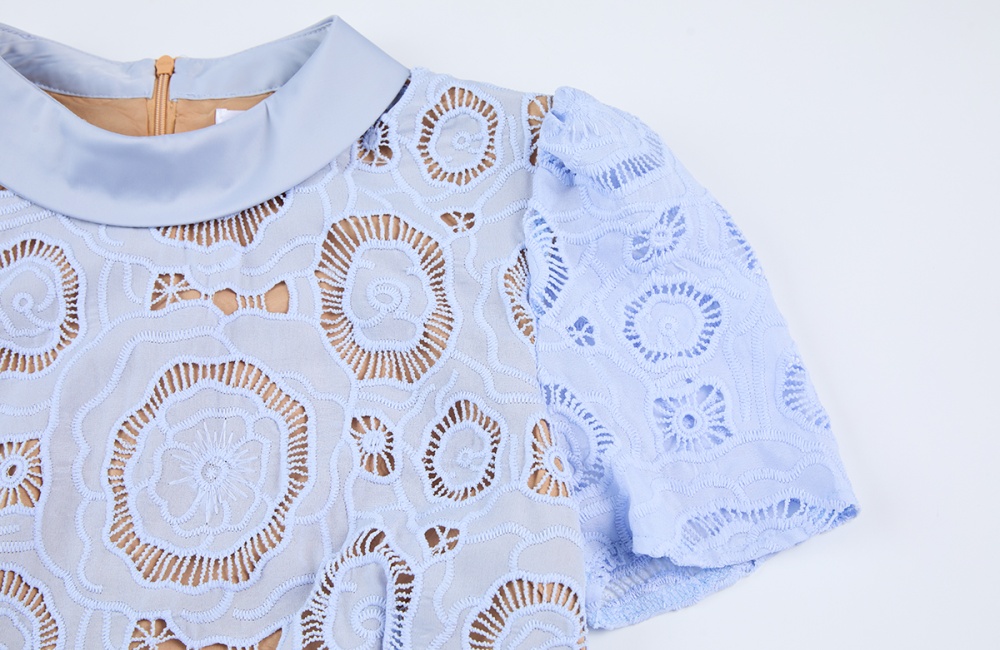 Hollow flowers lace T-back short splice slim jumpsuit