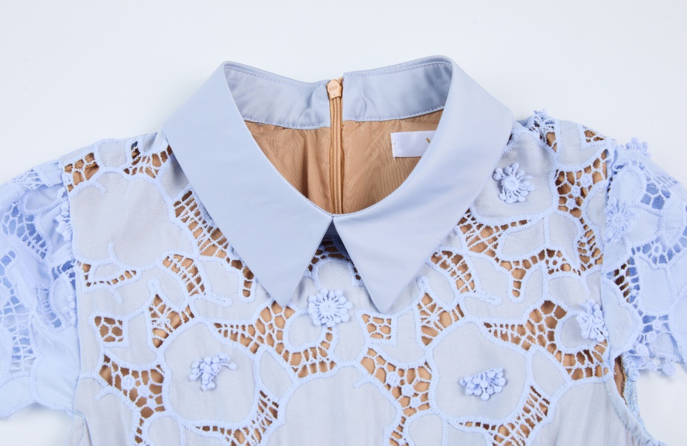 Shirt collar stereoscopic splice lace flowers dress